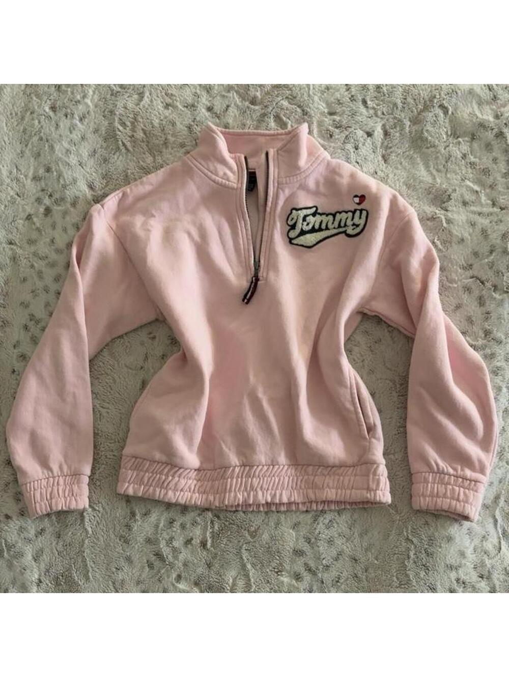 soft pink tommy hilfiger quarter zip sweatshirt